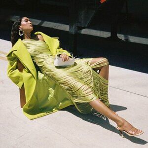 CULT GAIA  Sona One-Shoulder Draped Fringe Dress Size XS NEW